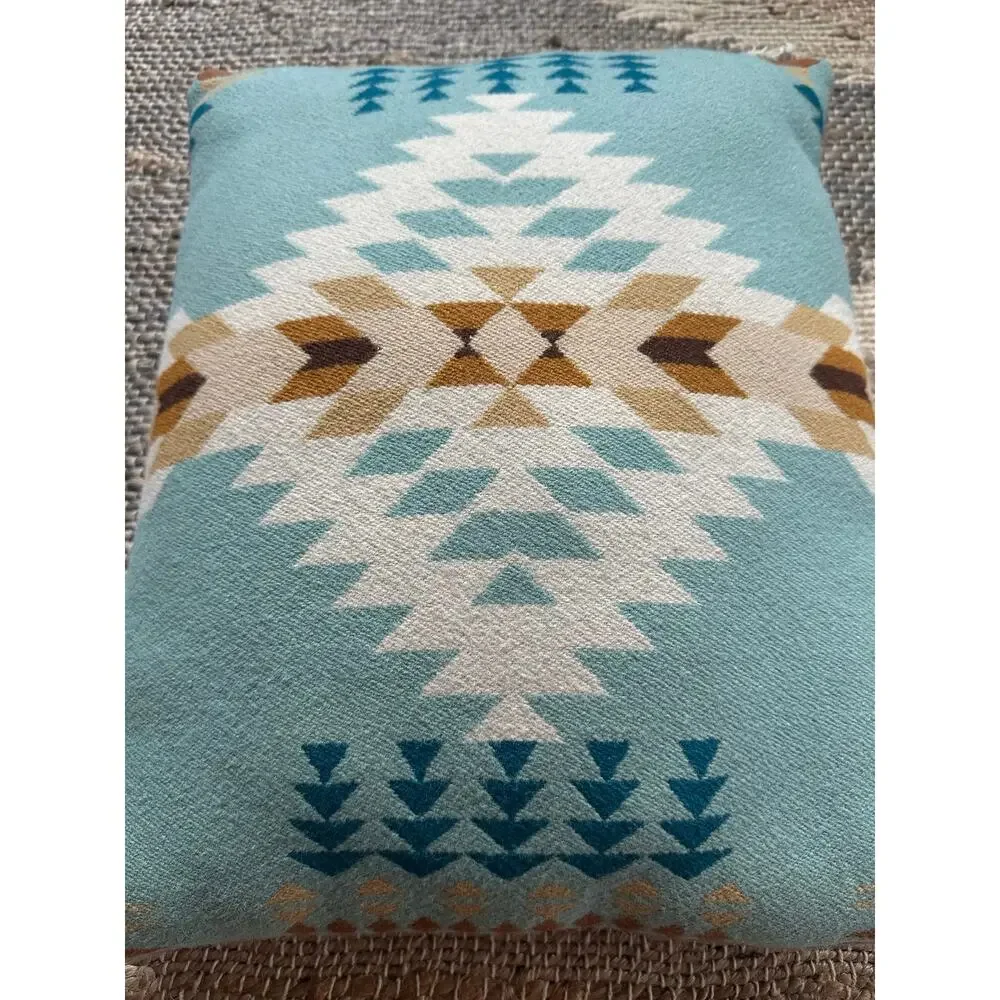 Vintage Rancho Arroyo Aqua Wool Pillow Southwestern throw blue beige 16x13”